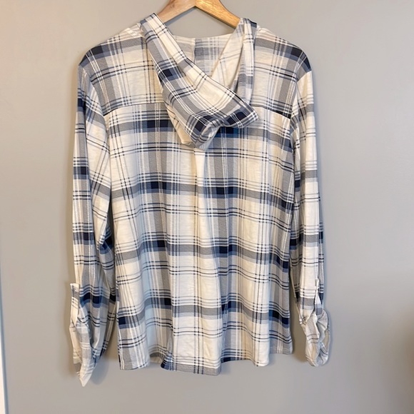 Blue check long sleeve hooded top - Picture 2 of 2